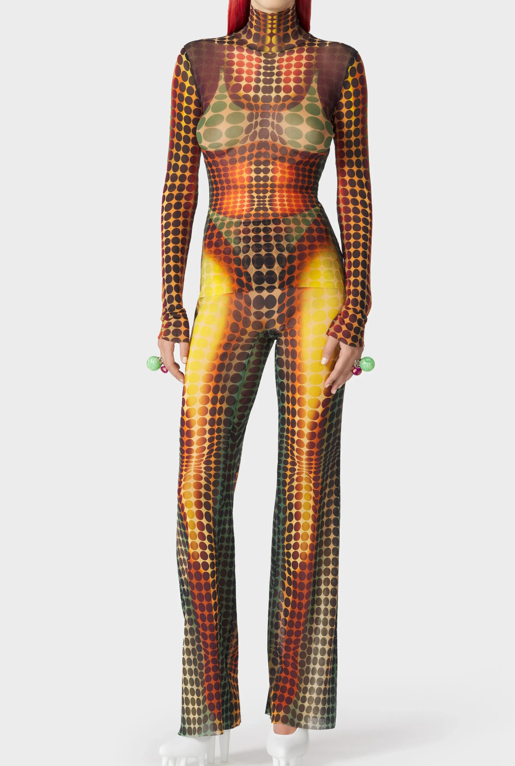 The Brown dots print Mesh Top