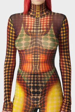 The Brown dots print Mesh Top