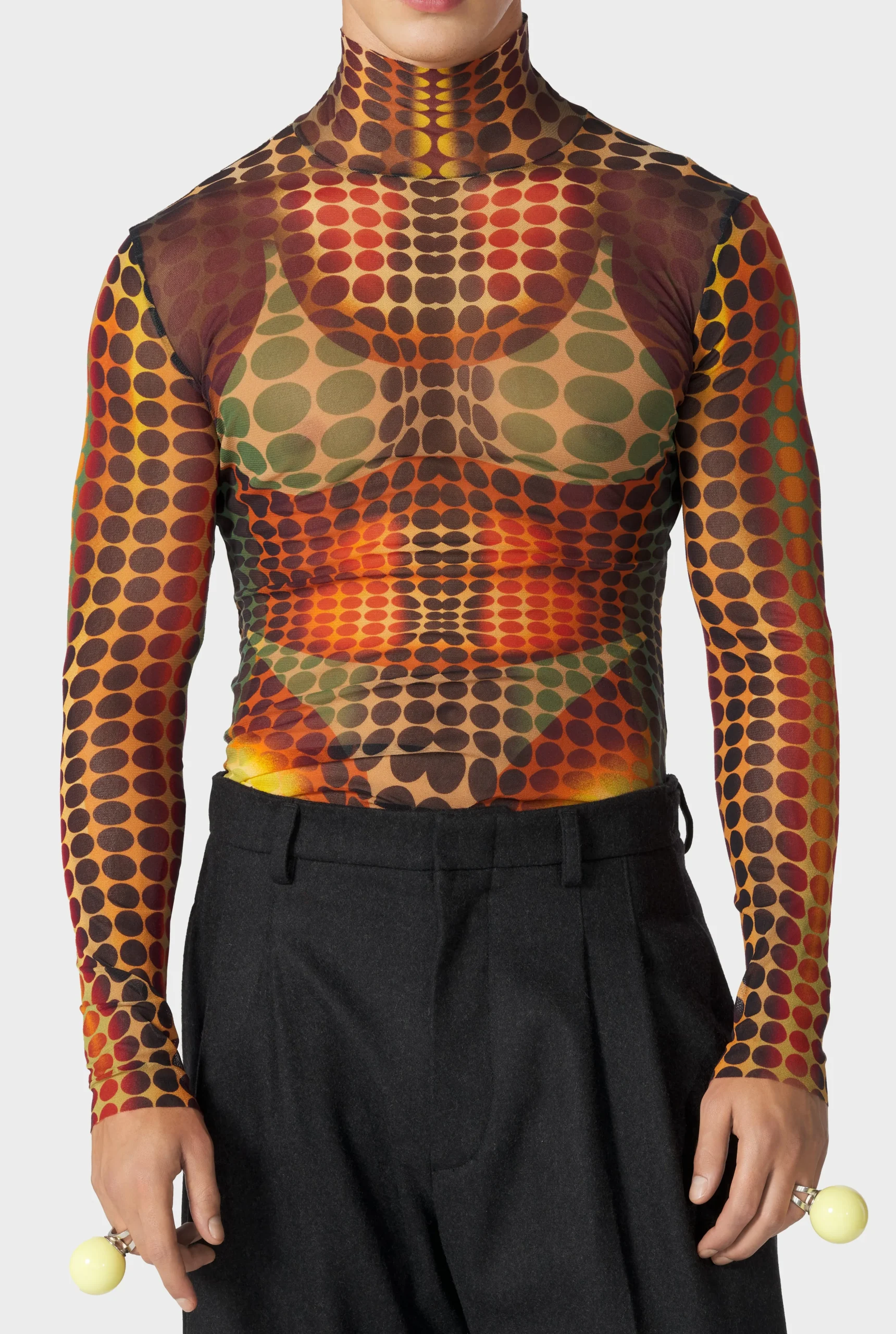 The Brown dots print Mesh Top