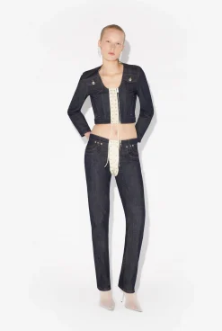 The Contrasting Lace-Up Denim Jeans