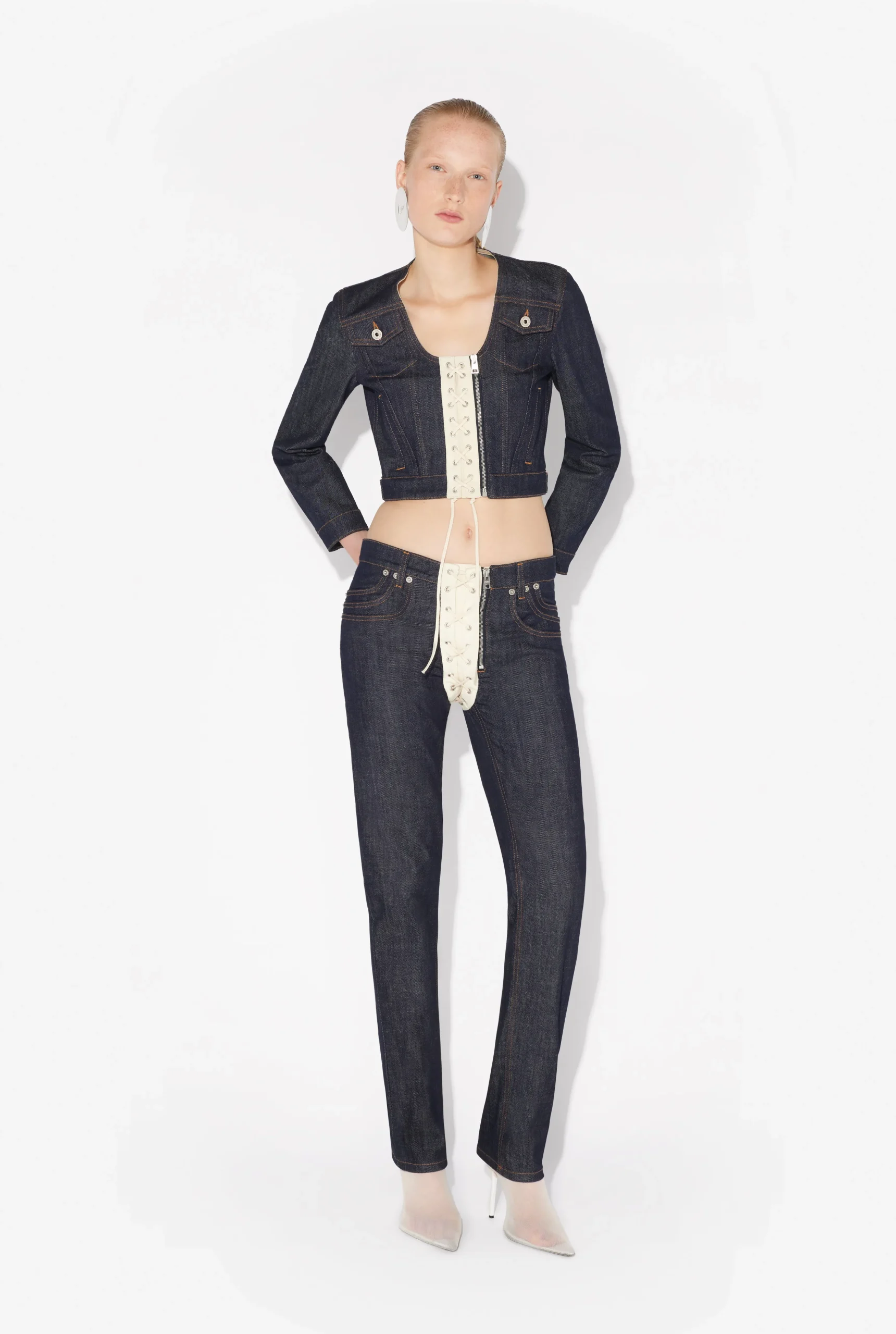 The Contrasting Lace-Up Denim Jeans
