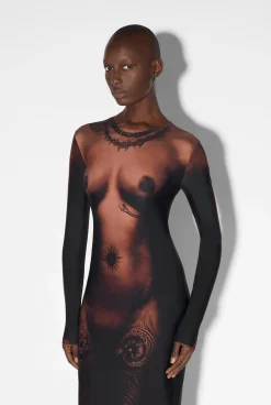 The Long Ebony Body Tattoo Dress