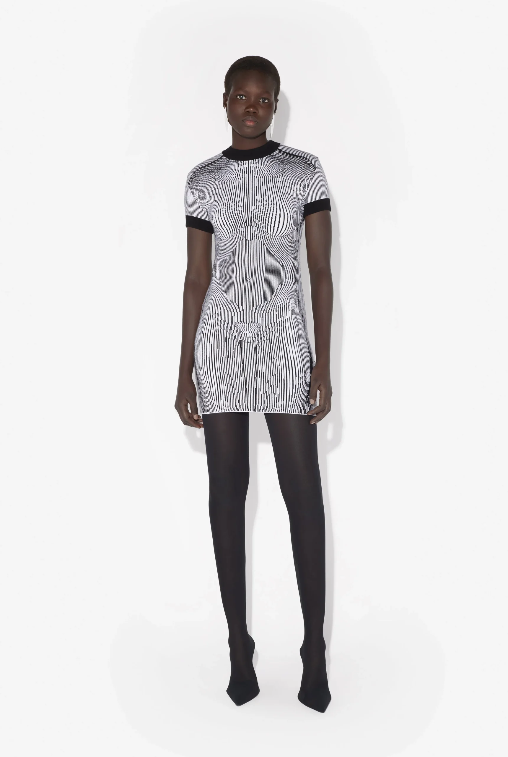 The Short Morphing Pinstripes Jacquard Dress