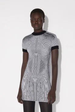 The Short Morphing Pinstripes Jacquard Dress