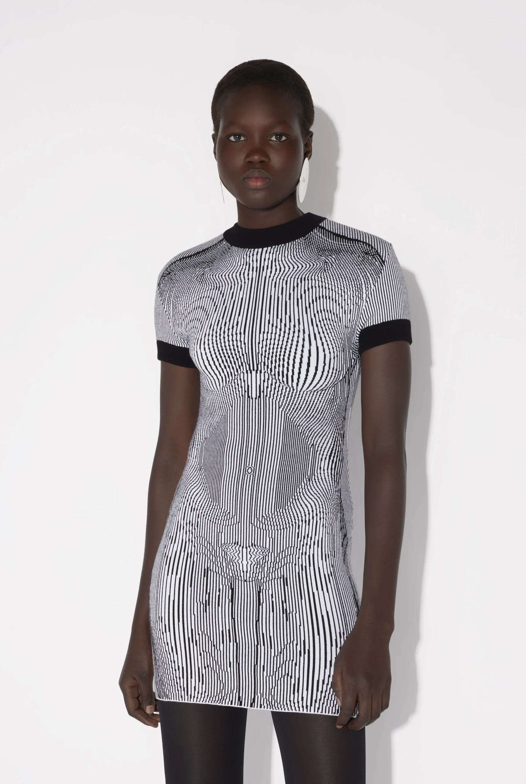 The Short Morphing Pinstripes Jacquard Dress